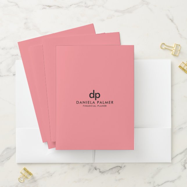 Pink, black minimalistic monogram pocket folder (In Situ)