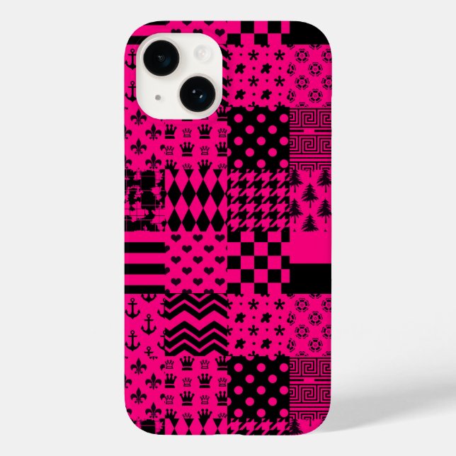 Pink Black Mixed Patterns Patchwork Design  Case-Mate iPhone Case (Back)