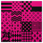 Pink Black Mixed Patterns Patchwork Design  Fabric