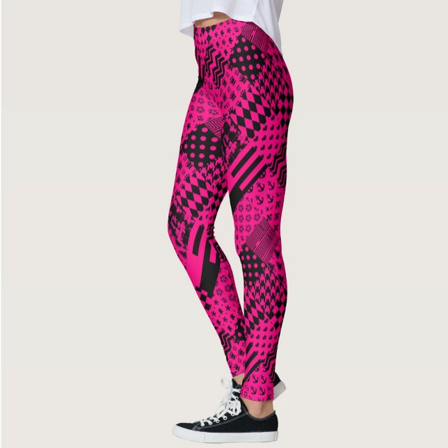Pink Black Mixed Patterns Patchwork Design  Leggings (Creator Uploaded)