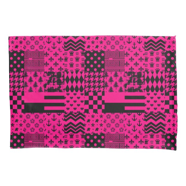 Pink Black Mixed Patterns Patchwork Design  Pillow Case (Front)