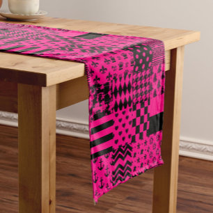 Pink Black Mixed Patterns Patchwork Design Short Table Runner