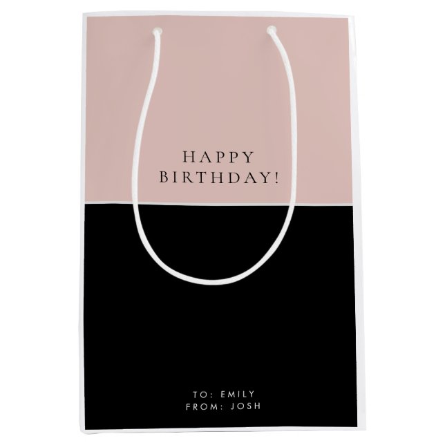 Pink Black Modern Birthday Medium Gift Bag (Front)