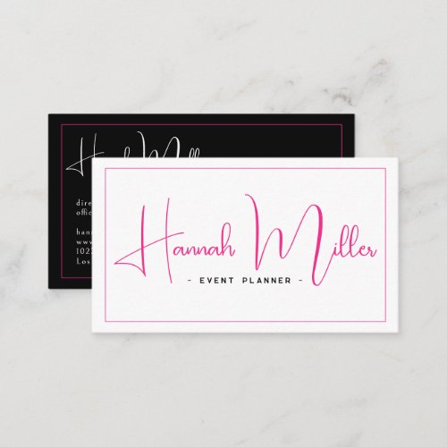 Pink  Black  Modern Elegant Minimalist Business Card