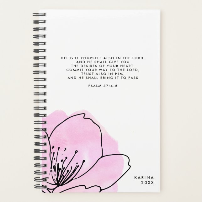 Pink & Black Modern Floral Personalized Scripture Planner (Front)