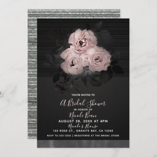Pink  Black Modern Glam Floral Chic Bridal Shower Invitation