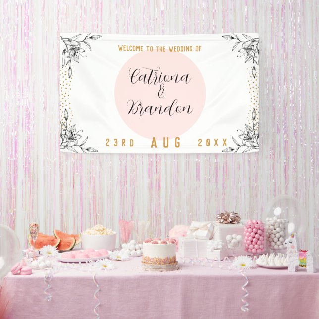 Pink & Black Modern Gold Dots Wedding Banner (Party)