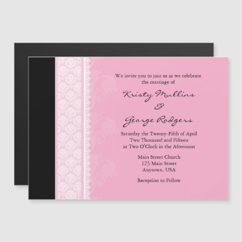 Pink Black Modern Magnetic Wedding Invitation