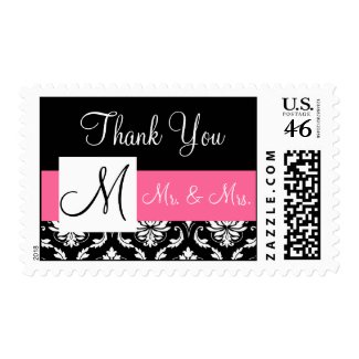 Pink Black Damask Wedding Invitations | Monogrammed