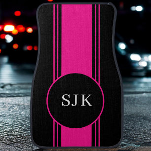 Pink Black Monogram Girly Stripe Custom Car Floor  Car Floor Mat