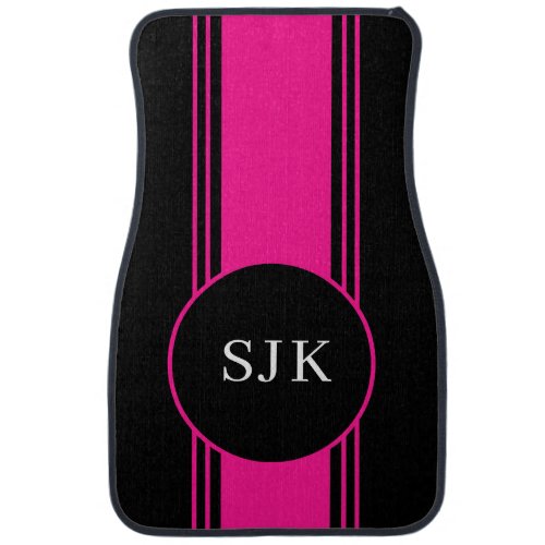 Pink Black Monogram Girly Stripe Custom Car Floor  Car Floor Mat