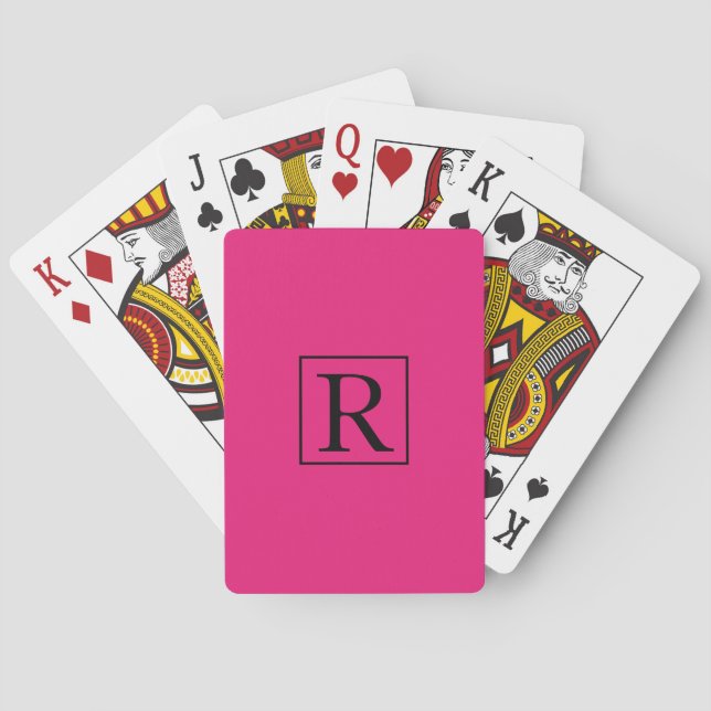 Pink Black Monogram Initials Cute Girly Modern Poker Cards (Back)