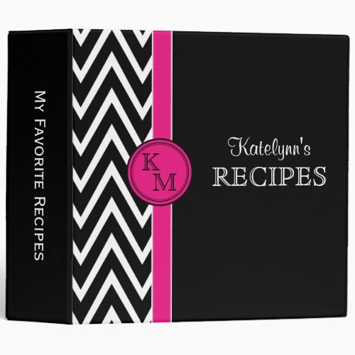 Pink  Black Monogram Recipe Binder