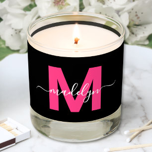 Pink Black Monogram Scented Candle