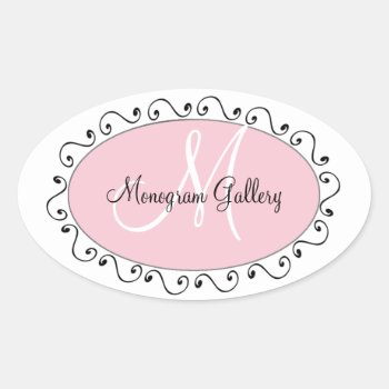 Pink Black Monogram Sticker For Business by MonogramGalleryGifts at Zazzle