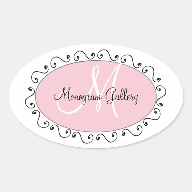 Pink Black Monogram Sticker for Business (Front)