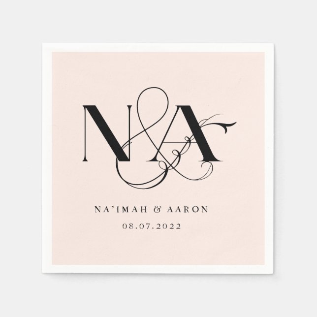Pink & Black | Monogram Wedding Napkins (Front)