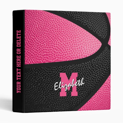 pink black monogrammed girls basketball 3 ring binder
