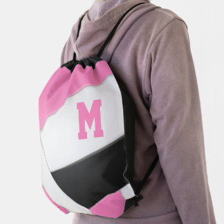 pink black monogrammed girl's volleyball drawstring bag