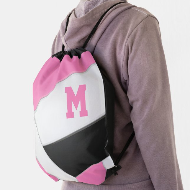 pink black monogrammed girl's volleyball drawstring bag (Insitu)