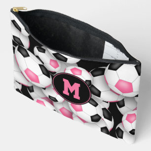 pink black monogrammed soccer balls pattern accessory pouch