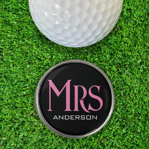 Pink & Black Mrs Wife Bride Wedding Golf Ball Marker