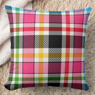 Pink Black Multicolour Flannel Plaid Tartan Throw Pillow
