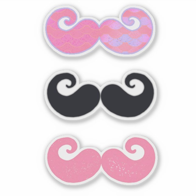 Pink & Black Mustaches Sticker (Front)