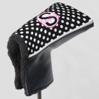 Pink Black Name Initial with Polka Dots Golf Head Cover