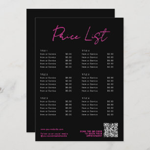 Pink & Black Neon Beauty Price List Menu QR Code