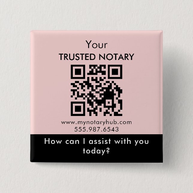 Pink Black Notary Branding with QR Code Button (Front)