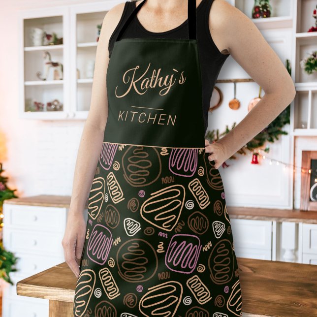 Pink Black One Line Artistic Drawing Pattern Name  Apron (Creator Uploaded)