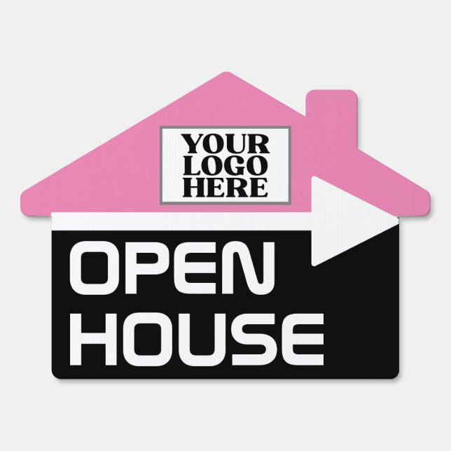 Pink Black Open House Realtor Logo Sign (Front)