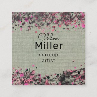 Pink Black Paint Splatters On Canvas Makeup Artist Square Business Card