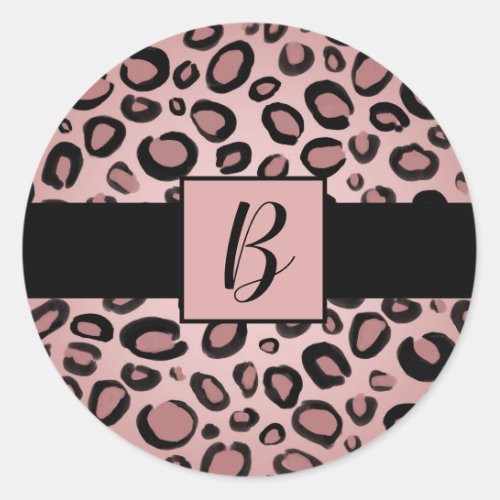 Pink  Black Painted Cheetah Leopard Print Spots Classic Round Sticker