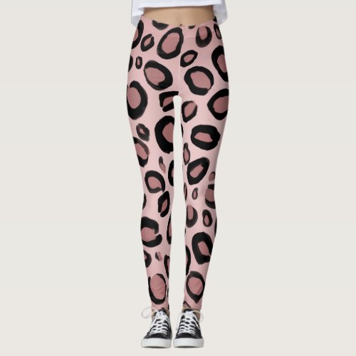 Pink  Black Painted Cheetah Leopard Print Spots Leggings