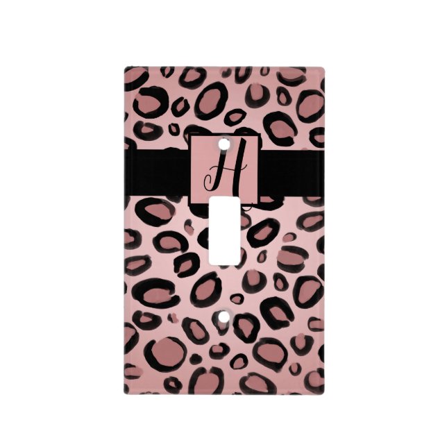 Pink & Black Painted Cheetah Leopard Print Spots Light Switch Cover (Front)