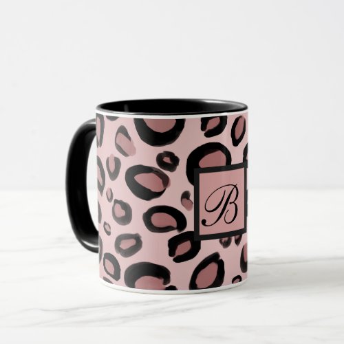 Pink  Black Painted Cheetah Leopard Print Spots Mug