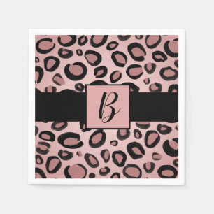 Pink & Black Painted Cheetah Leopard Print Spots Napkins