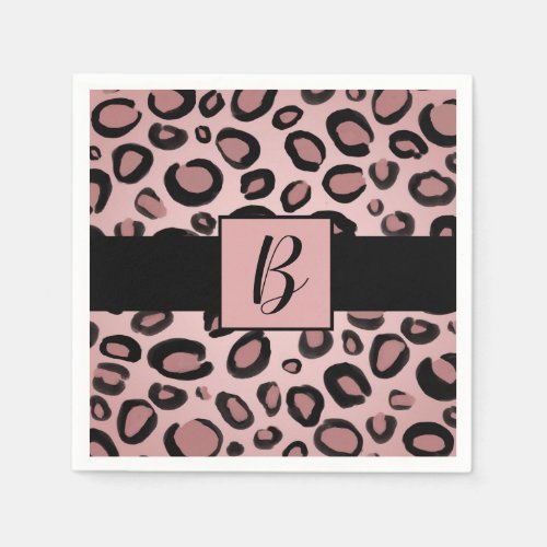 Pink  Black Painted Cheetah Leopard Print Spots Napkins