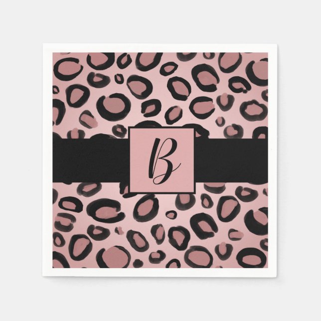 Pink & Black Painted Cheetah Leopard Print Spots Napkins (Front)