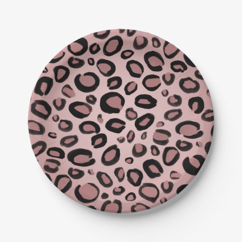 Pink  Black Painted Cheetah Leopard Print Spots Paper Plates