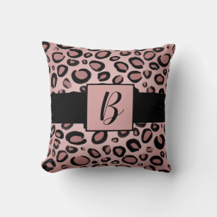Pink & Black Painted Cheetah Leopard Print Spots Throw Pillow