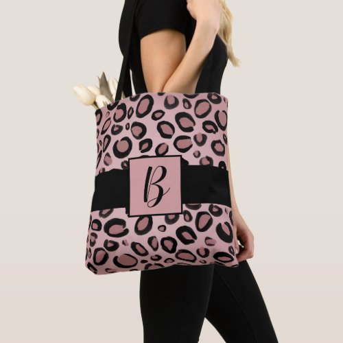 Pink  Black Painted Cheetah Leopard Print Spots Tote Bag