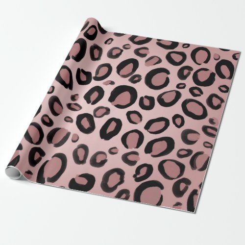 Pink  Black Painted Cheetah Leopard Print Spots Wrapping Paper