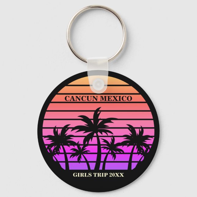 Pink Black Palm Trees Custom Girls Trip Keychain (Front)