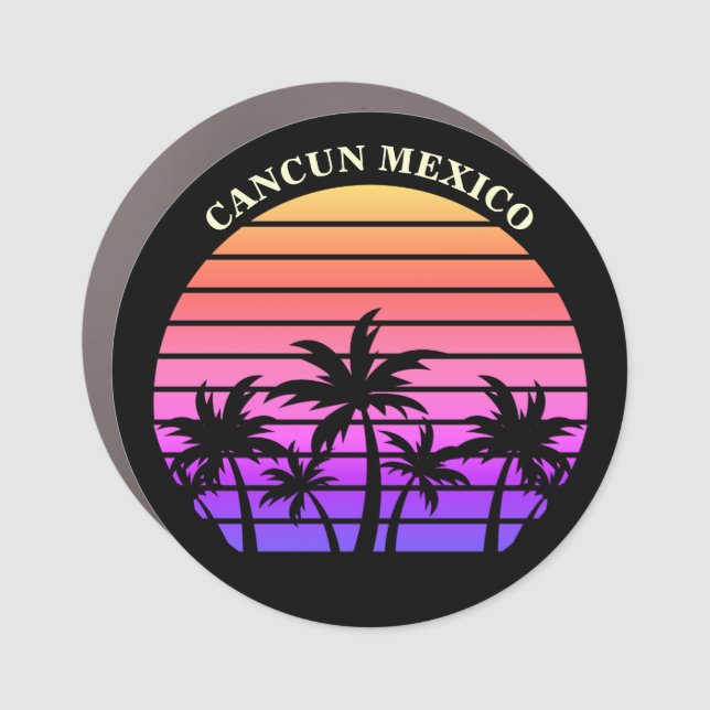 Pink Black Palm Trees Tropical Beach Town Custom Car Magnet (Front)