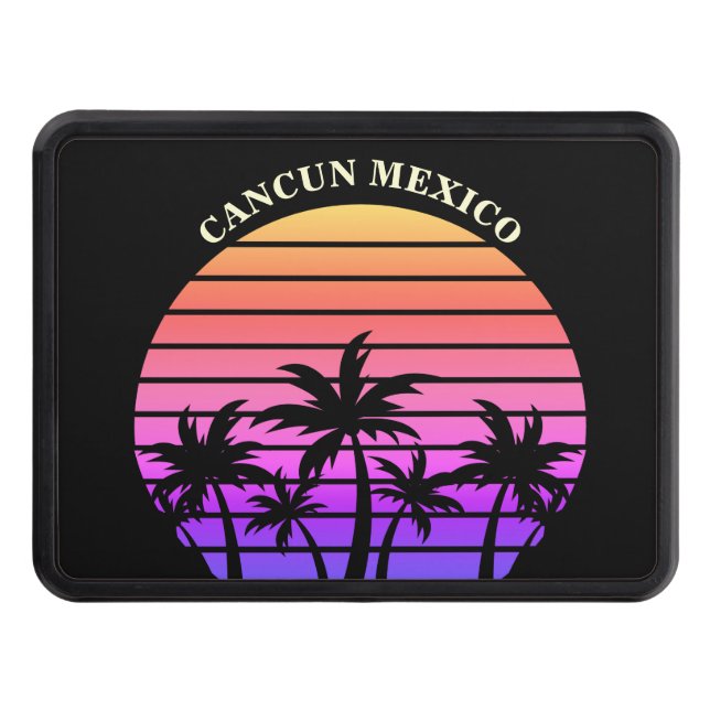 Pink Black Palm Trees Tropical Beach Town Custom Hitch Cover (Front)