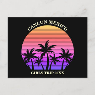 Pink Black Palm Trees Tropical Beach Vacation Postcard