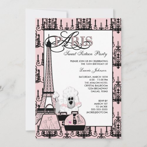 Pink Black Paris Chandelier Sweet 16 Party Invitations
